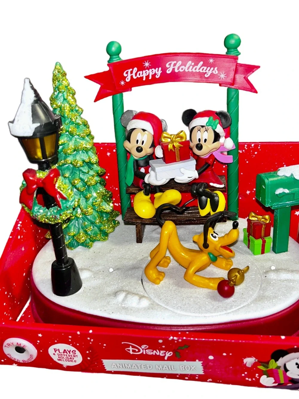 Disney ~ Mickey & Minnie Mouse Christmas Animated/Musical Mail Box Scene ~ New
